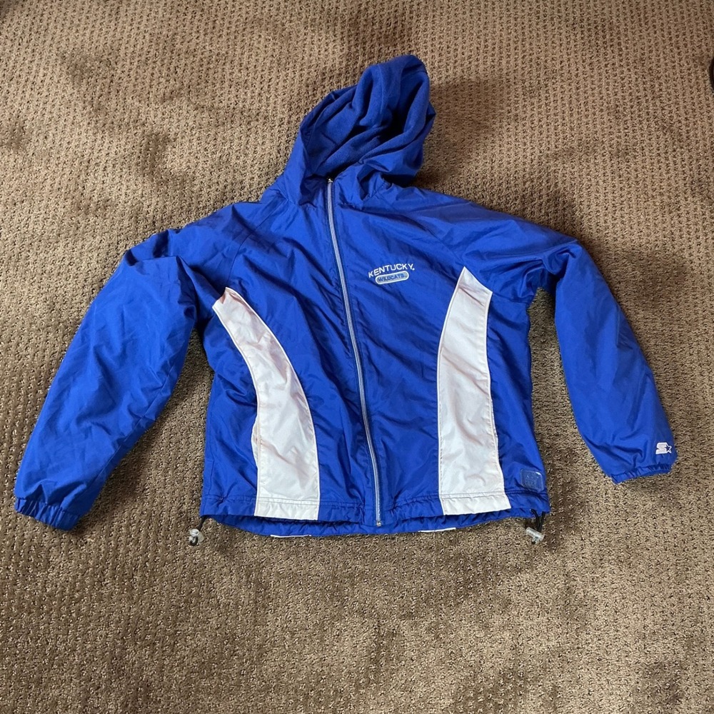 Starter Kentucky Wildcats Jacket Mens Medium Blue Full Zip Hooded Windbreaker